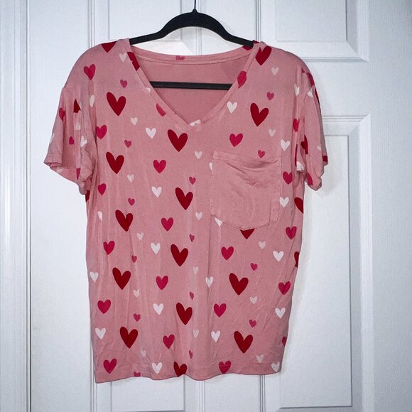 Kyte Baby Women's Bamboo Relaxed Fit Pink Hearts V-Neck Top Size XS - Picture 1 of 3